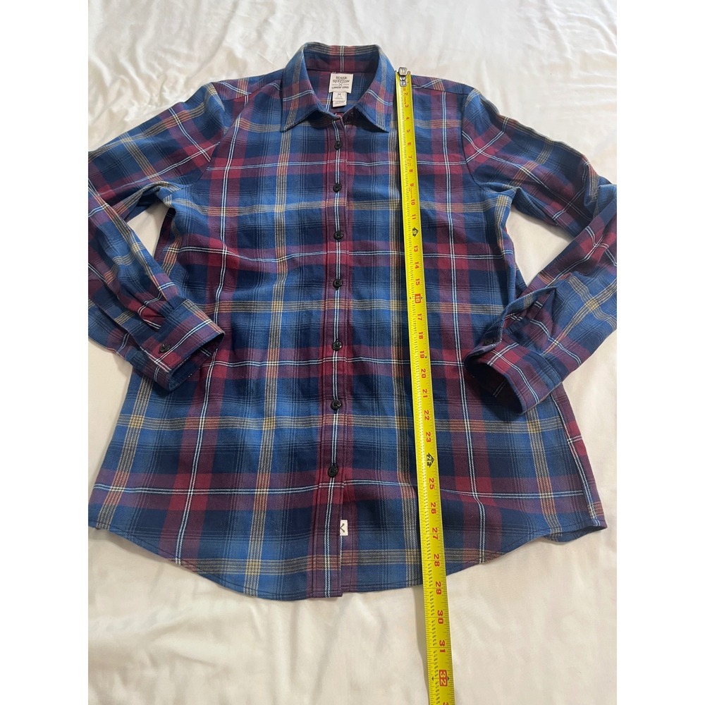 Blake Shelton x Lands End Womens Blue Burgundy Plaid Flannel Shirt Medium 10-12 - Picture 2 of 8